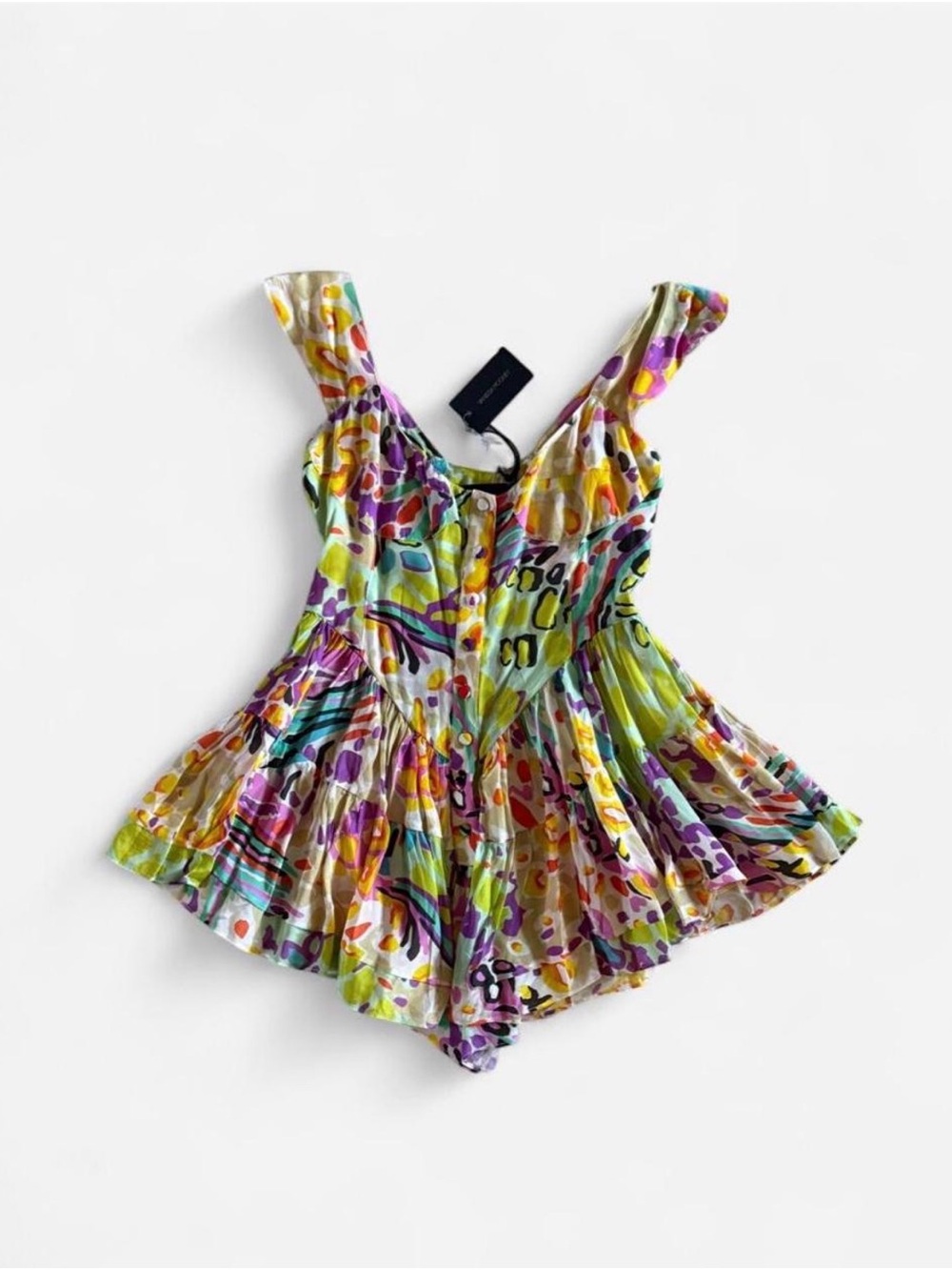 Vanessa Mooney Abstract Print Ruffled Romper